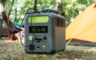 A portable charger on a campsite