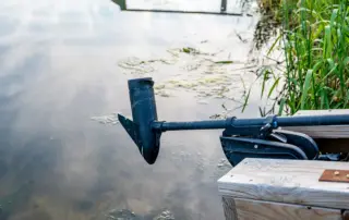 A fishing boat with a trolling motor