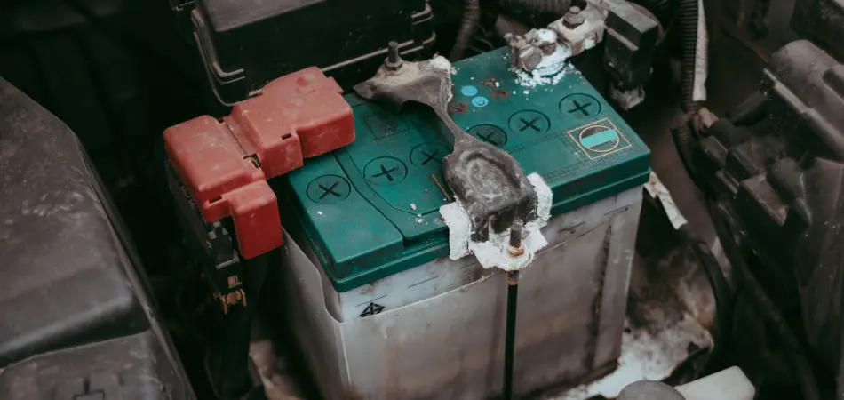 An old and swollen car battery